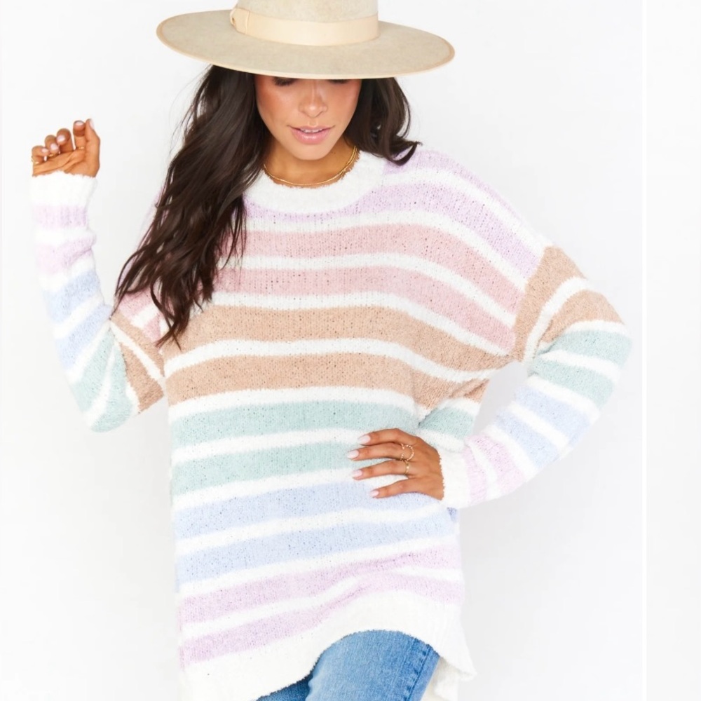Striped Fuzzy Soft Pastel Rainbow Sweater